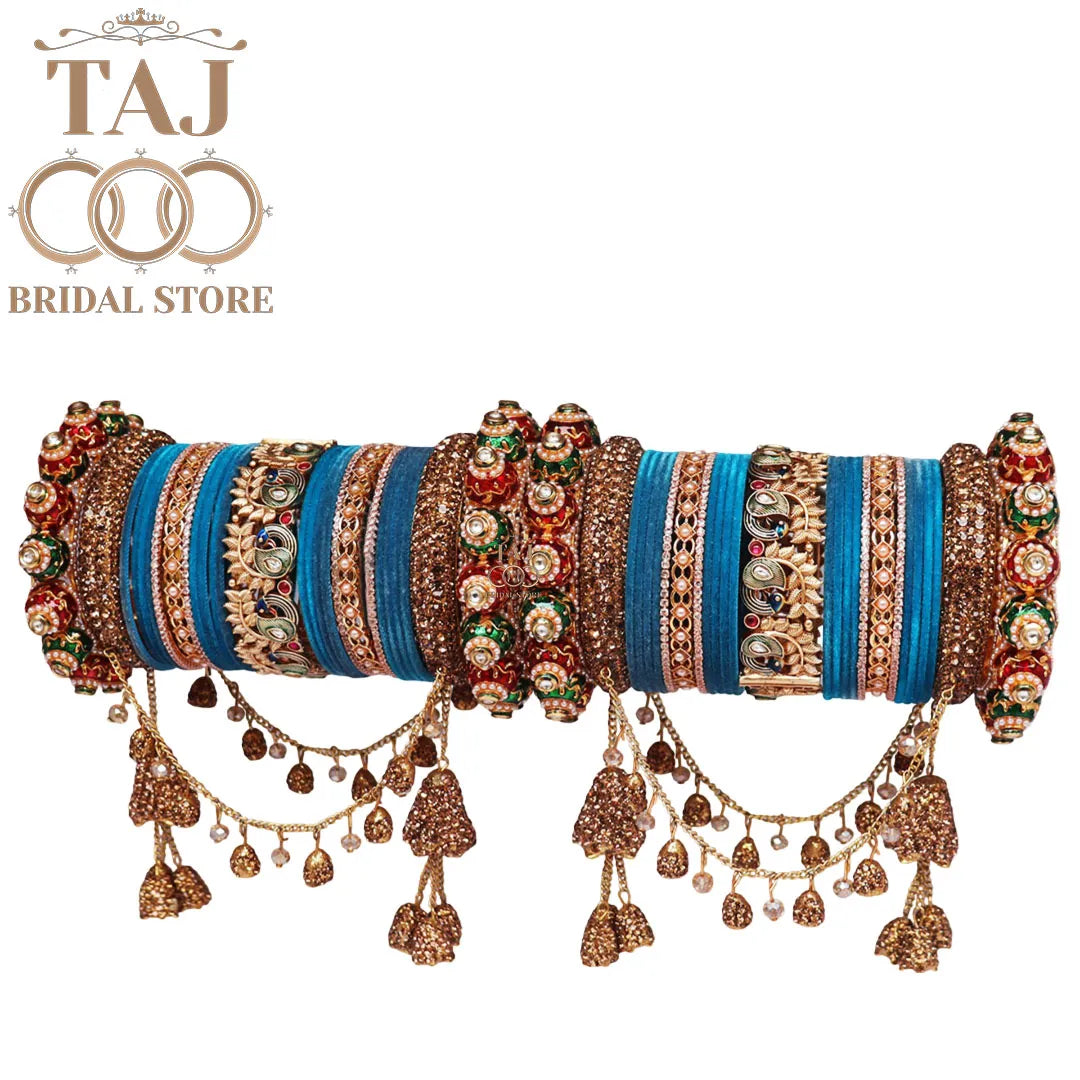 Peacock Design Rajwadi Wedding Bangles Set With Beautiful Jhula Latkan