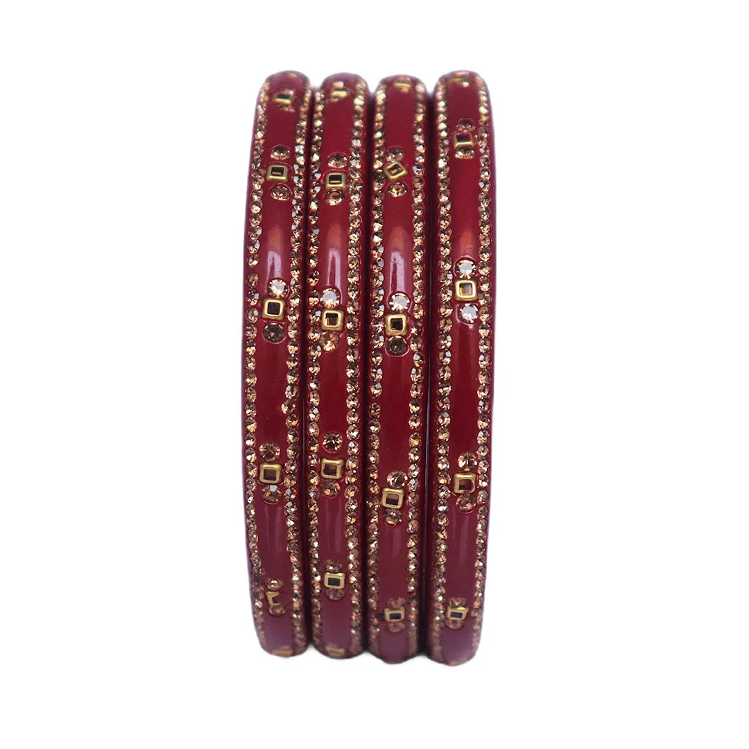 Lac Bangles with Beautiful Rhinestones Design (Pack of 4) Taj Bridal Store