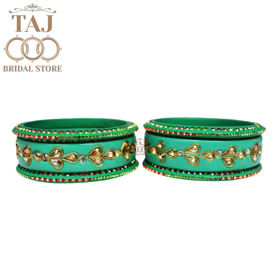 Karwa Chauth Special Lac Bangles Set With Kundan Design (Set of 6)