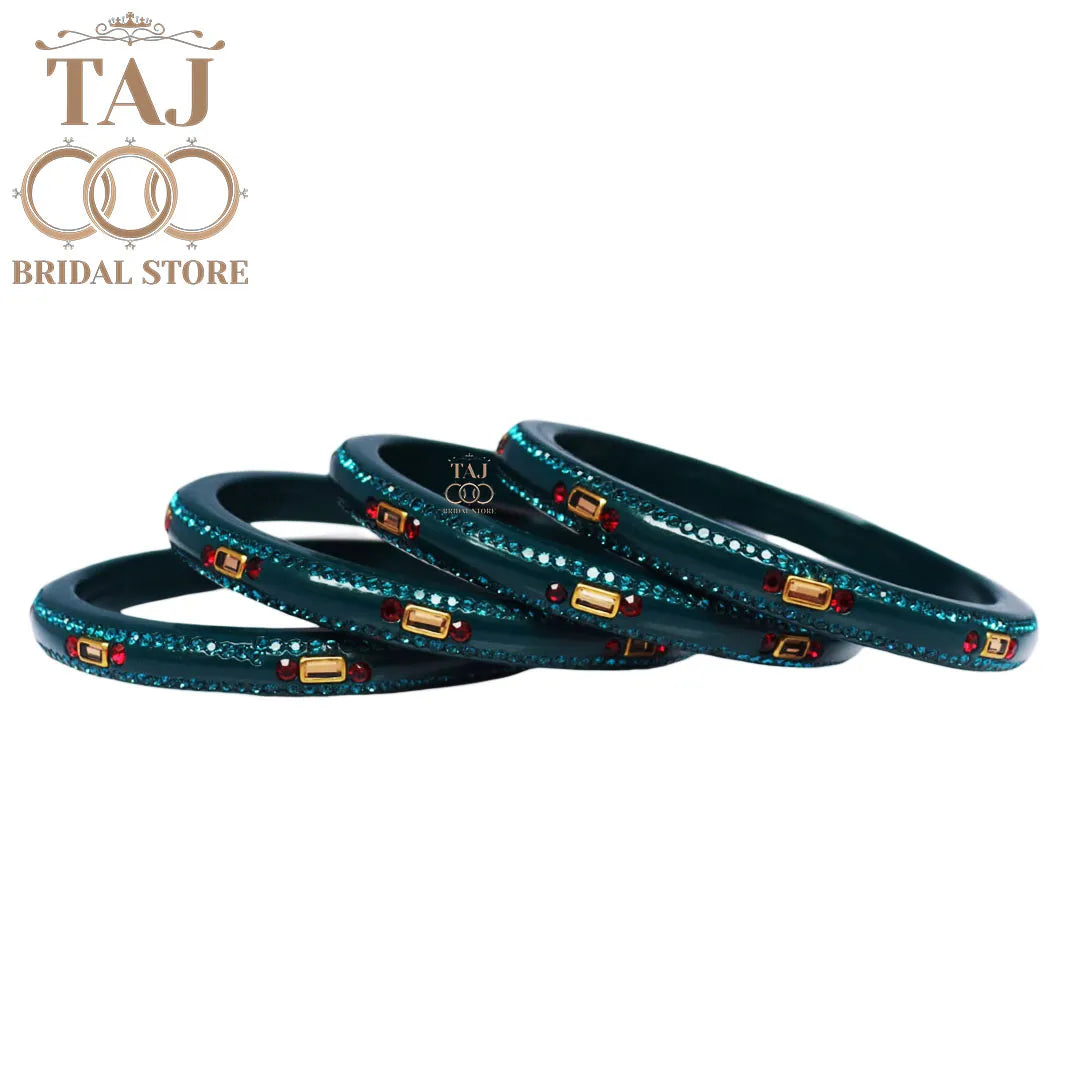 Fancy Lac Kada Bangles with Kundan and Rhinestones (Set of 4)