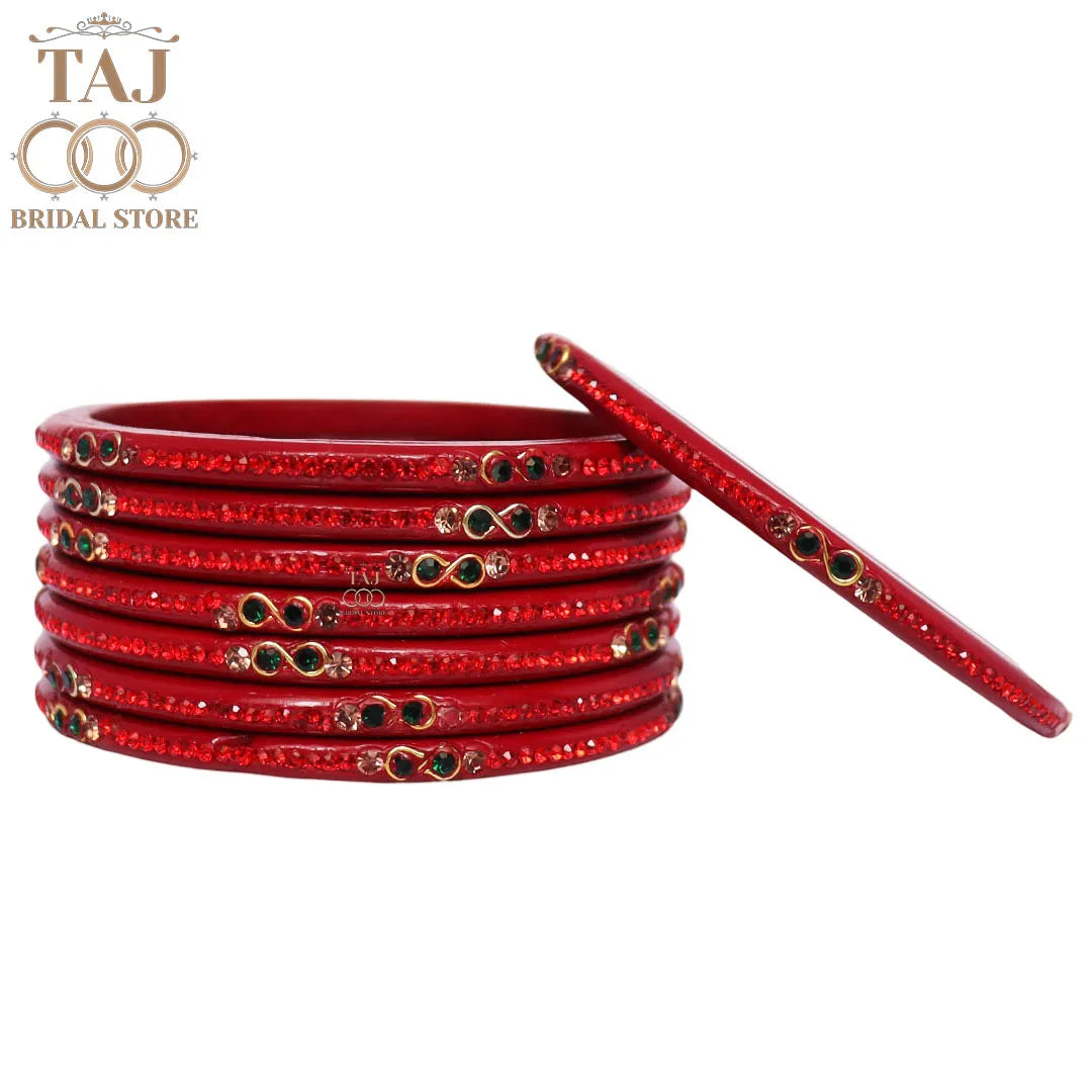 Designer Short Lac Bangles For Women With Latest Rhinestones Design