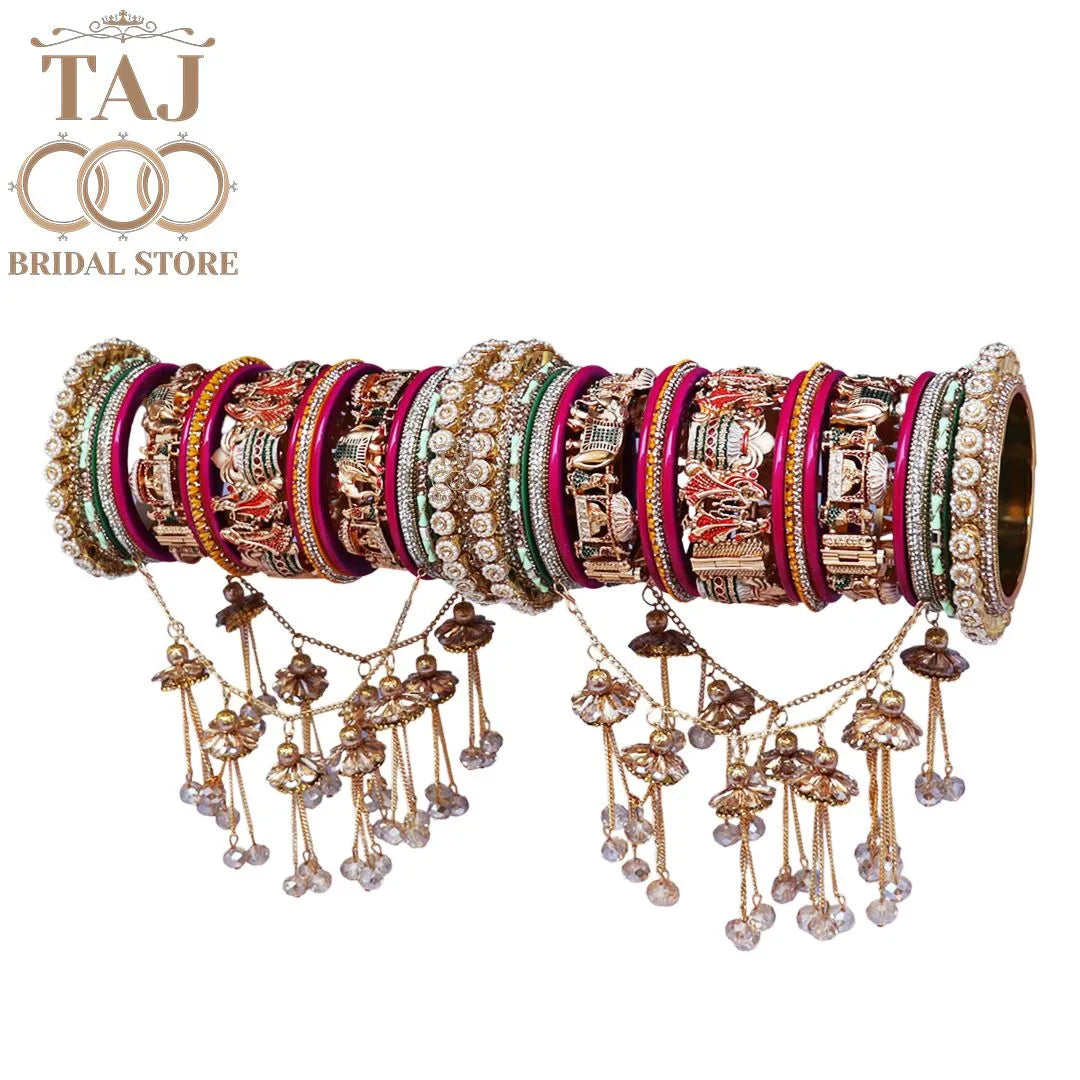 Premium Wedding Bangle Set with Dulha Dulhan & Twinkling Latkan Design
