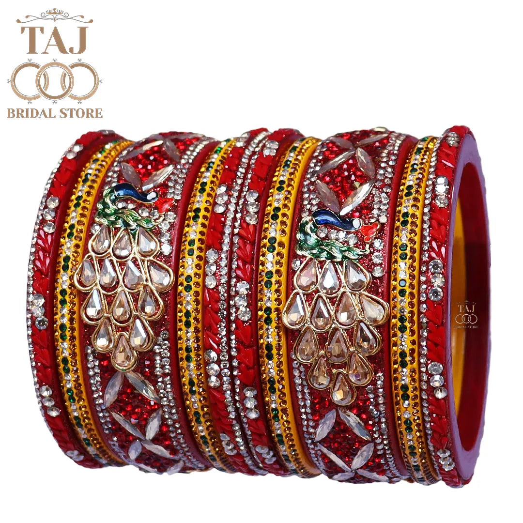 Luxurious Rajasthani Short Lac Bangles Set with Latest Peacock Design