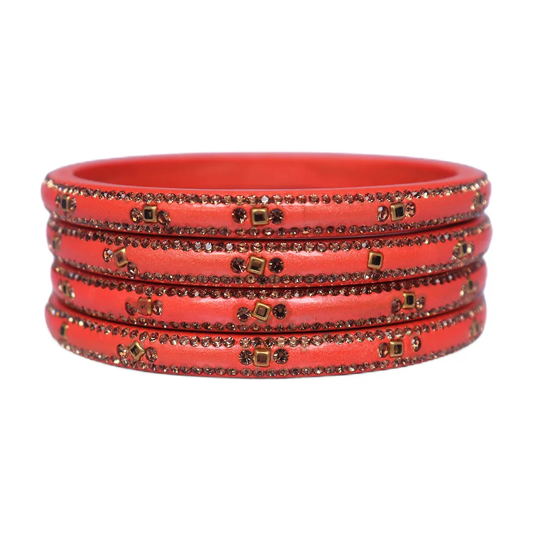 Lac Bangles with Beautiful Rhinestones Design (Pack of 4) Taj Bridal Store