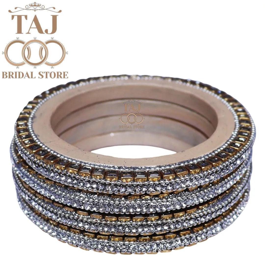 Lac Bangadi in Silver White Colour With Choki Kundan Design (Set Of 4)