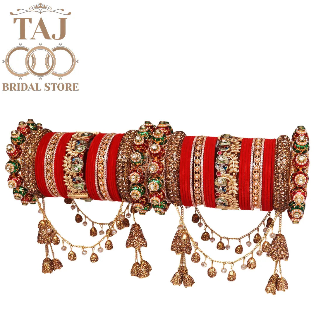 Peacock Design Rajwadi Wedding Bangles Set With Beautiful Jhula Latkan
