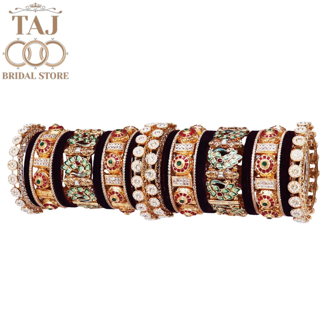 Traditional Bridal Bangle Set with Peacock Motifs