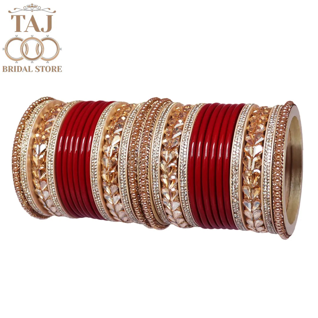Punjabi Lac Bangles Set with Beautiful Kundan Design