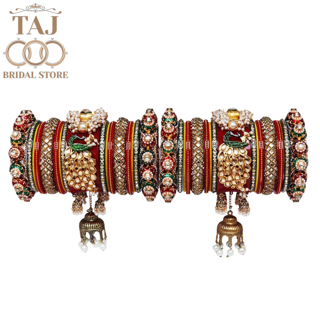 Karwa Chauth Special Bridal Bangle Set with Peacock & Jhoomer