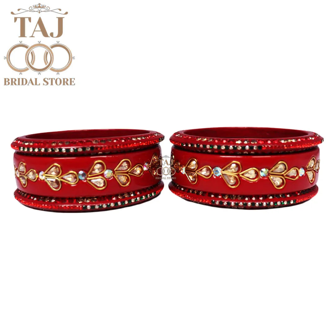 Karwa Chauth Special Lac Bangles Set With Kundan Design (Set of 6)