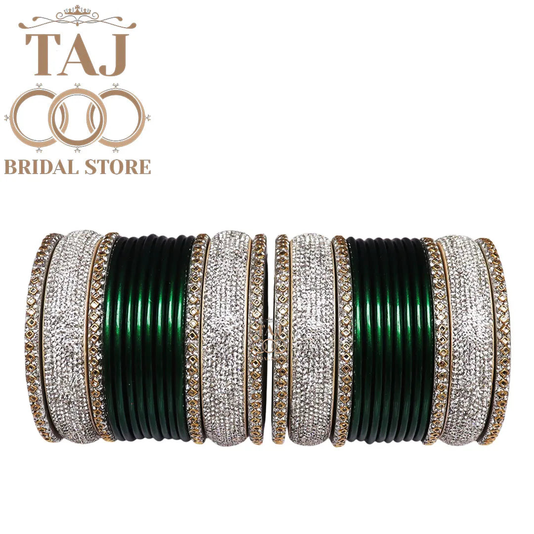 Best Punjabi Lac Chura Set With Beautiful White Stone Design (Set of 28)