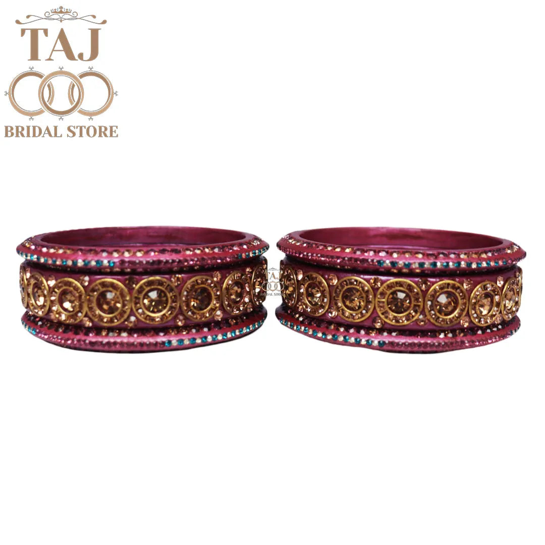 Designer Lac Bangle Set with Round Stones Design