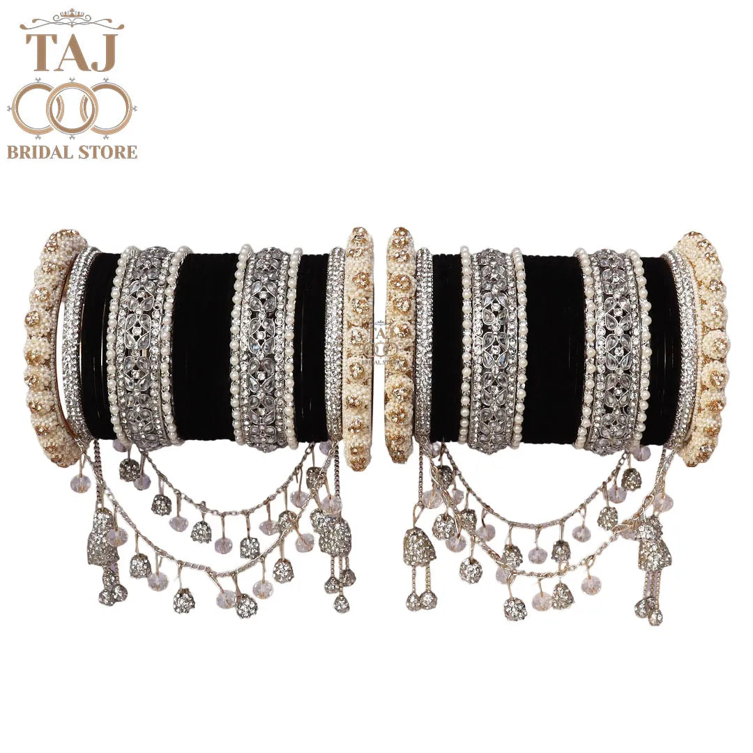 Designer Black-Silver Wedding Bangles Set with New Jhula Latkan Design