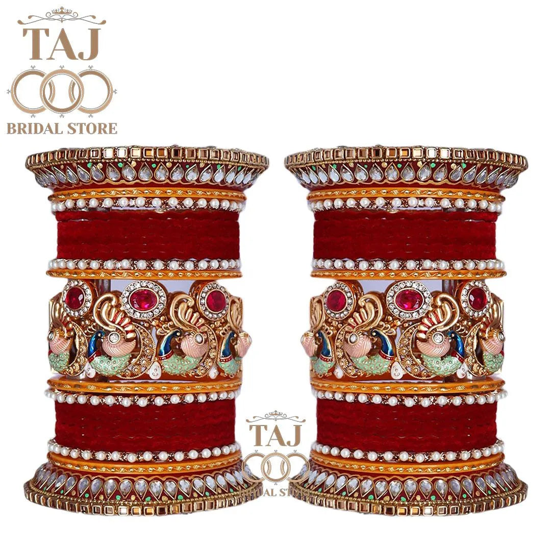 Rajwadi Bridal Bangle Set with Beautiful Latest Peacock Design Kada
