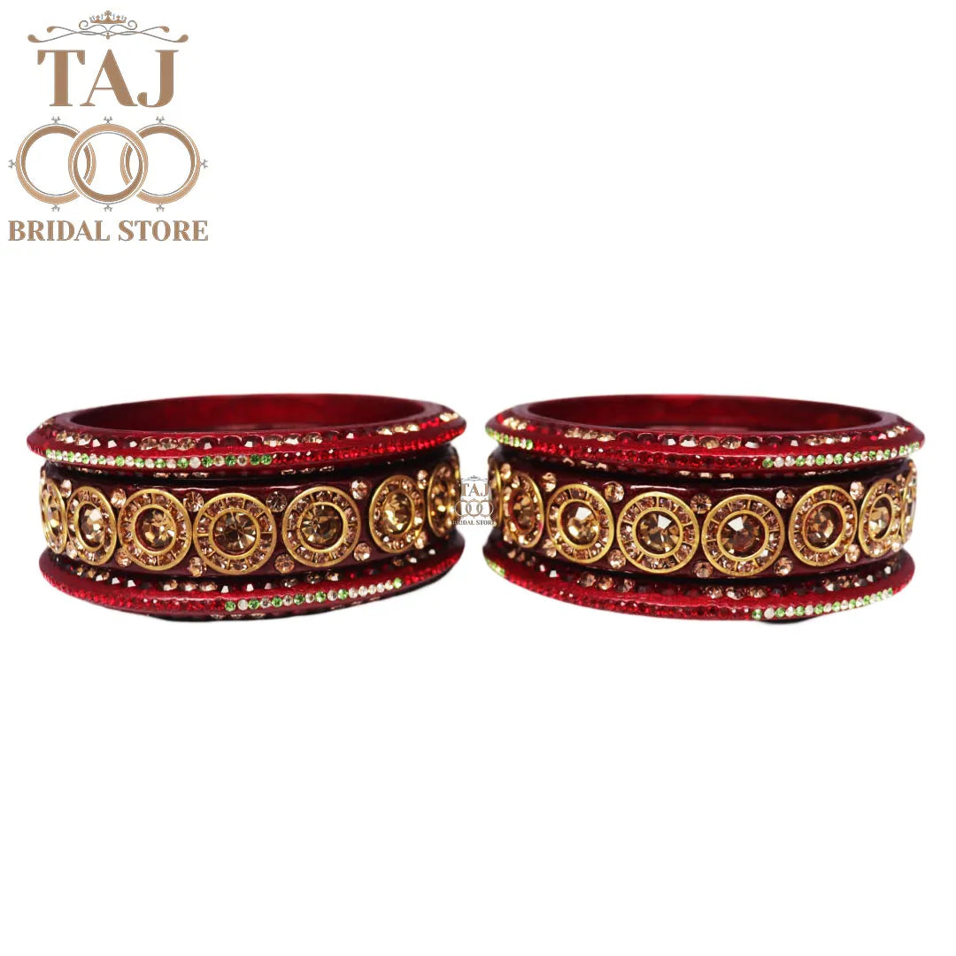 Designer Lac Bangle Set with Round Stones Design