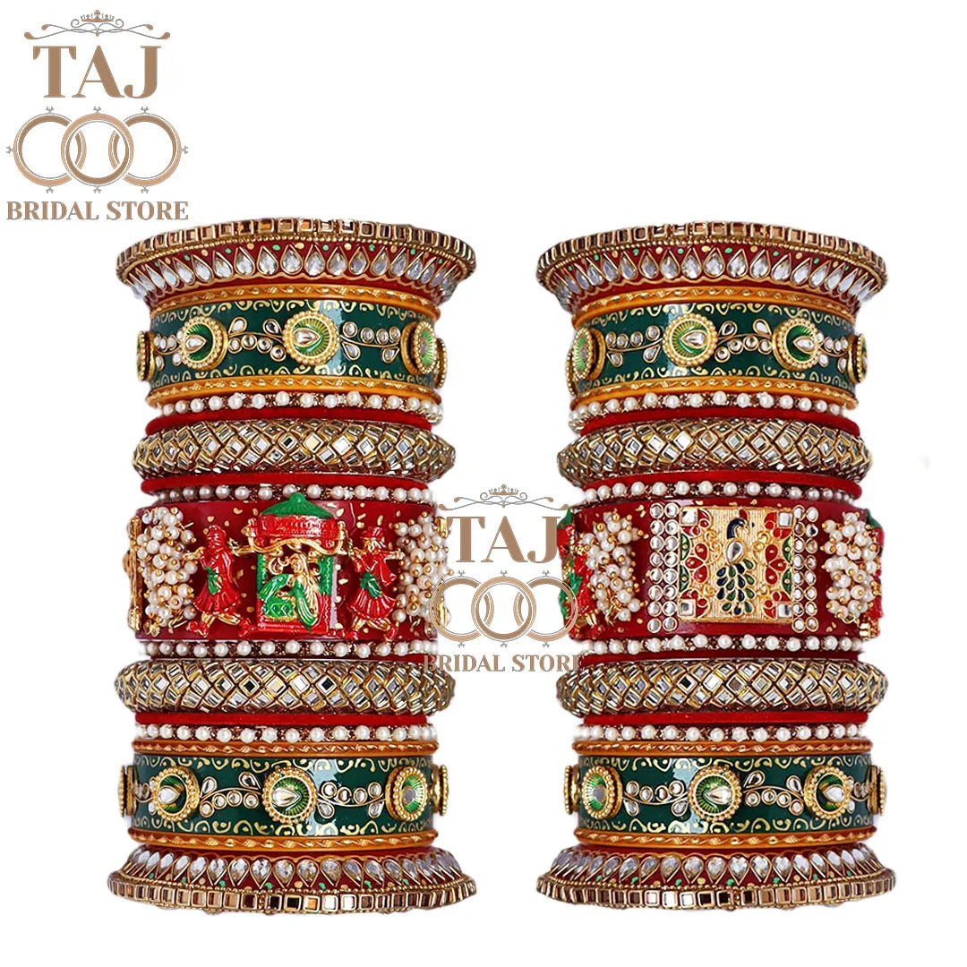 Rajwadi Bridal Bangle Set with Beautiful Doli and Peacock Design Kada