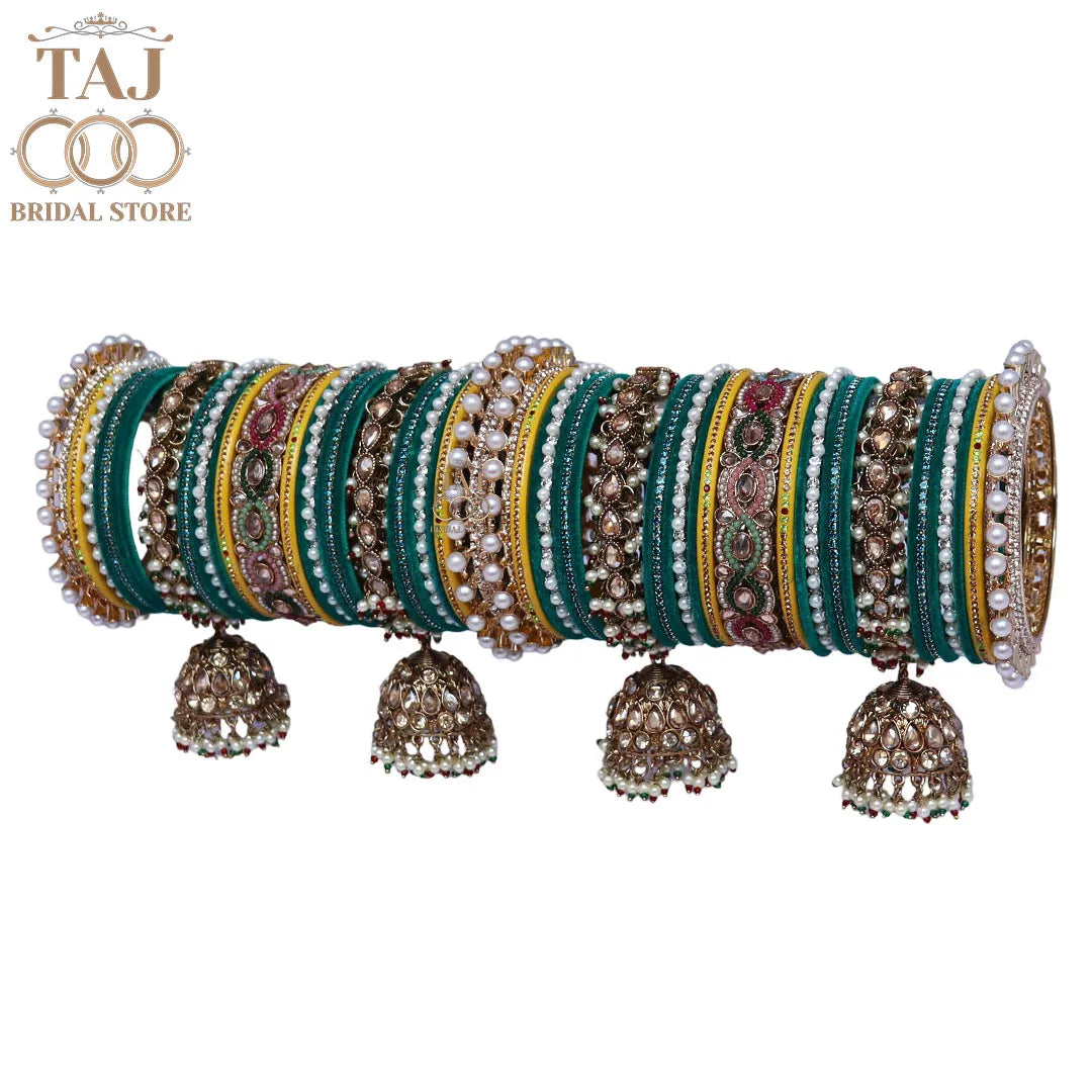 Luxurious Wedding Bangles Set With Best Kundan and Jhoomer Design
