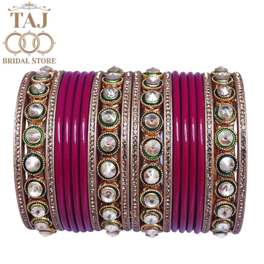 Rajasthani Lac Chura With Beautiful White Stone Work Metal Kada
