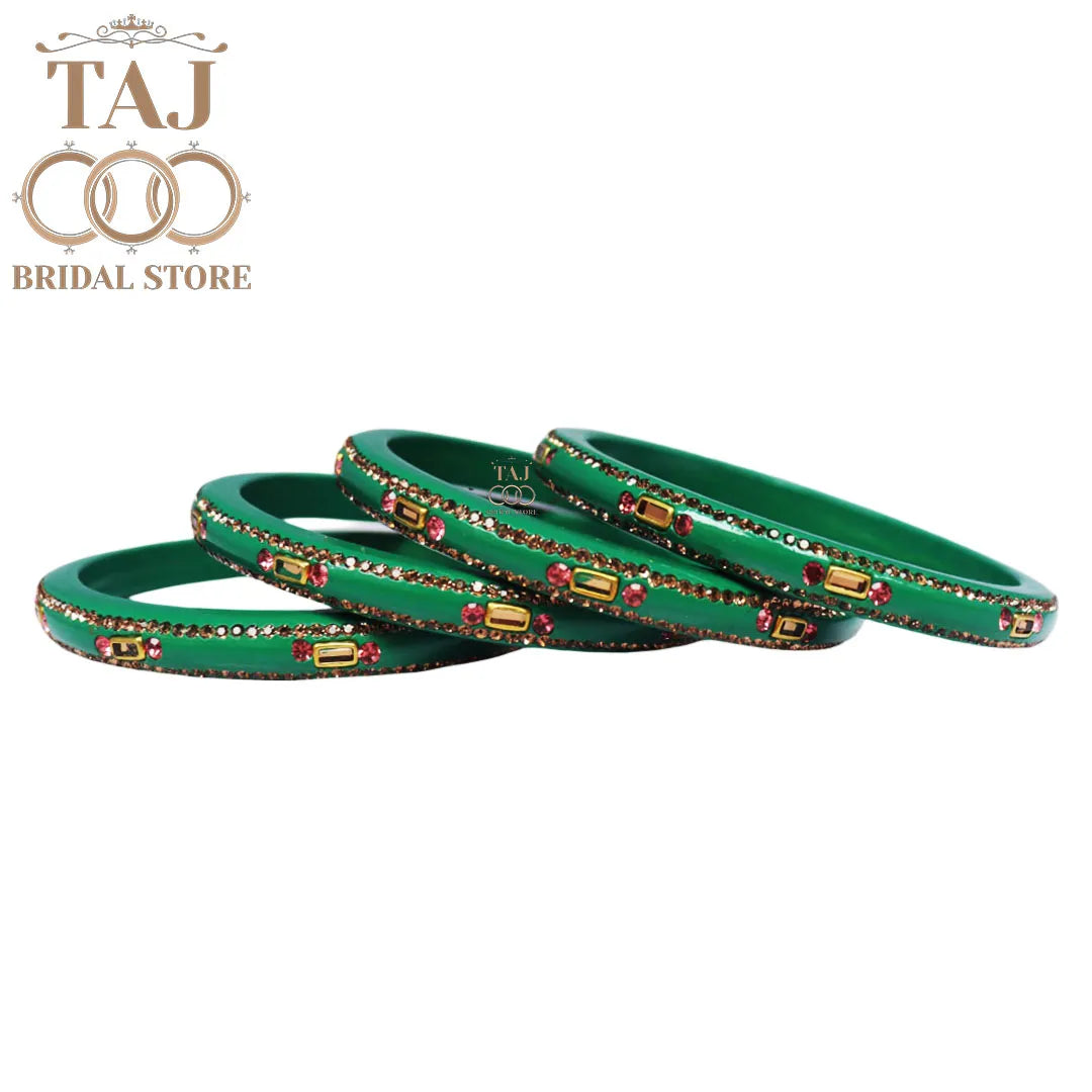 Fancy Lac Kada Bangles with Kundan and Rhinestones (Set of 4)
