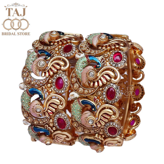 Rajwadi Metal Kada with Best New Peacock Design (Pack of 2) Taj Bridal Store