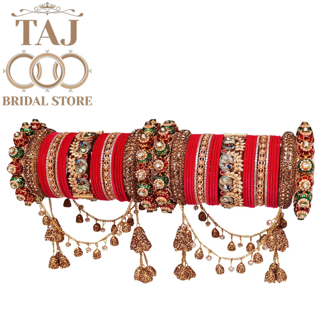 Peacock Design Rajwadi Wedding Bangles Set With Beautiful Jhula Latkan