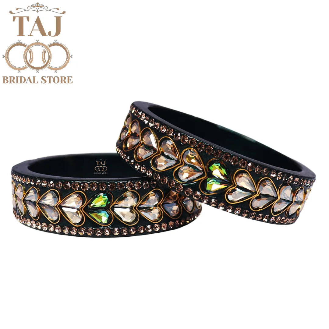 Lac Kada Bangles With Exquisite Heart-Shaped Kundan