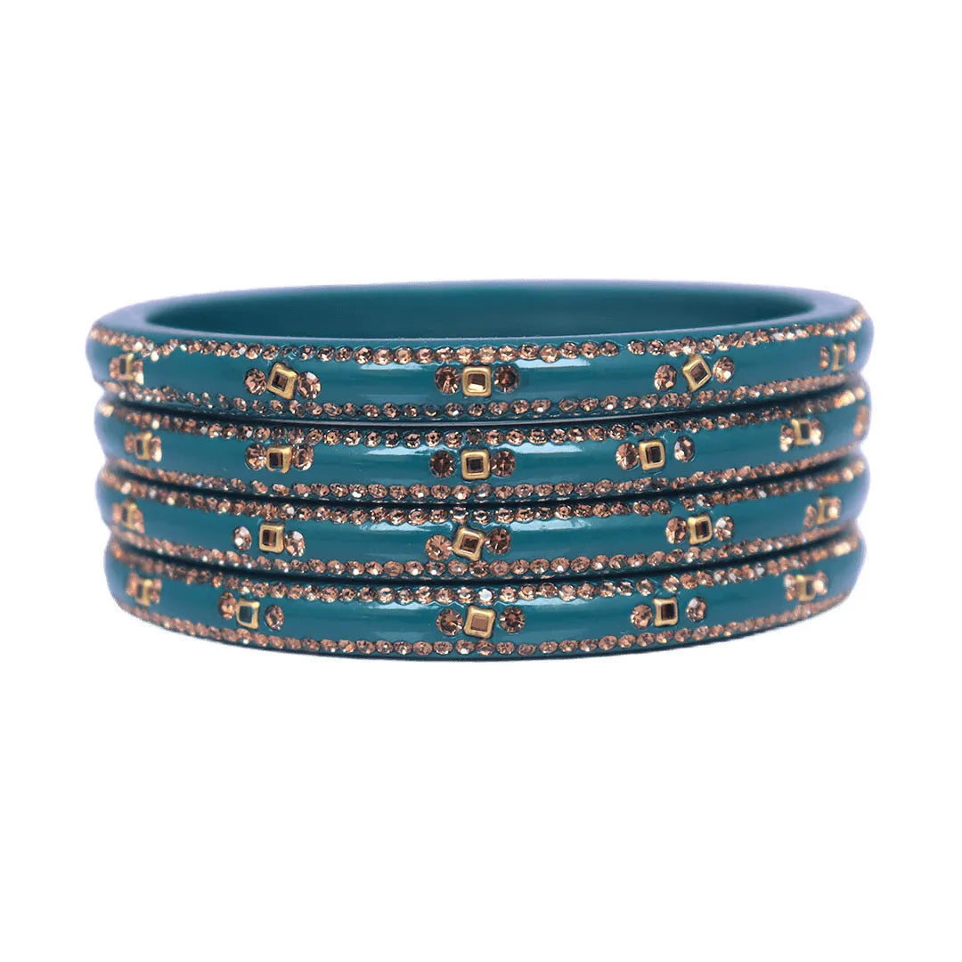 Lac Bangles with Beautiful Rhinestones Design (Pack of 4) Taj Bridal Store