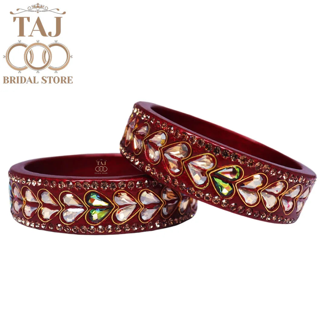 Lac Kada Bangles With Exquisite Heart-Shaped Kundan