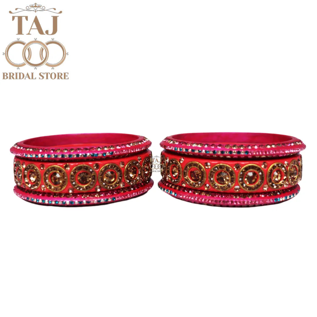 Designer Lac Bangle Set with Round Stones Design