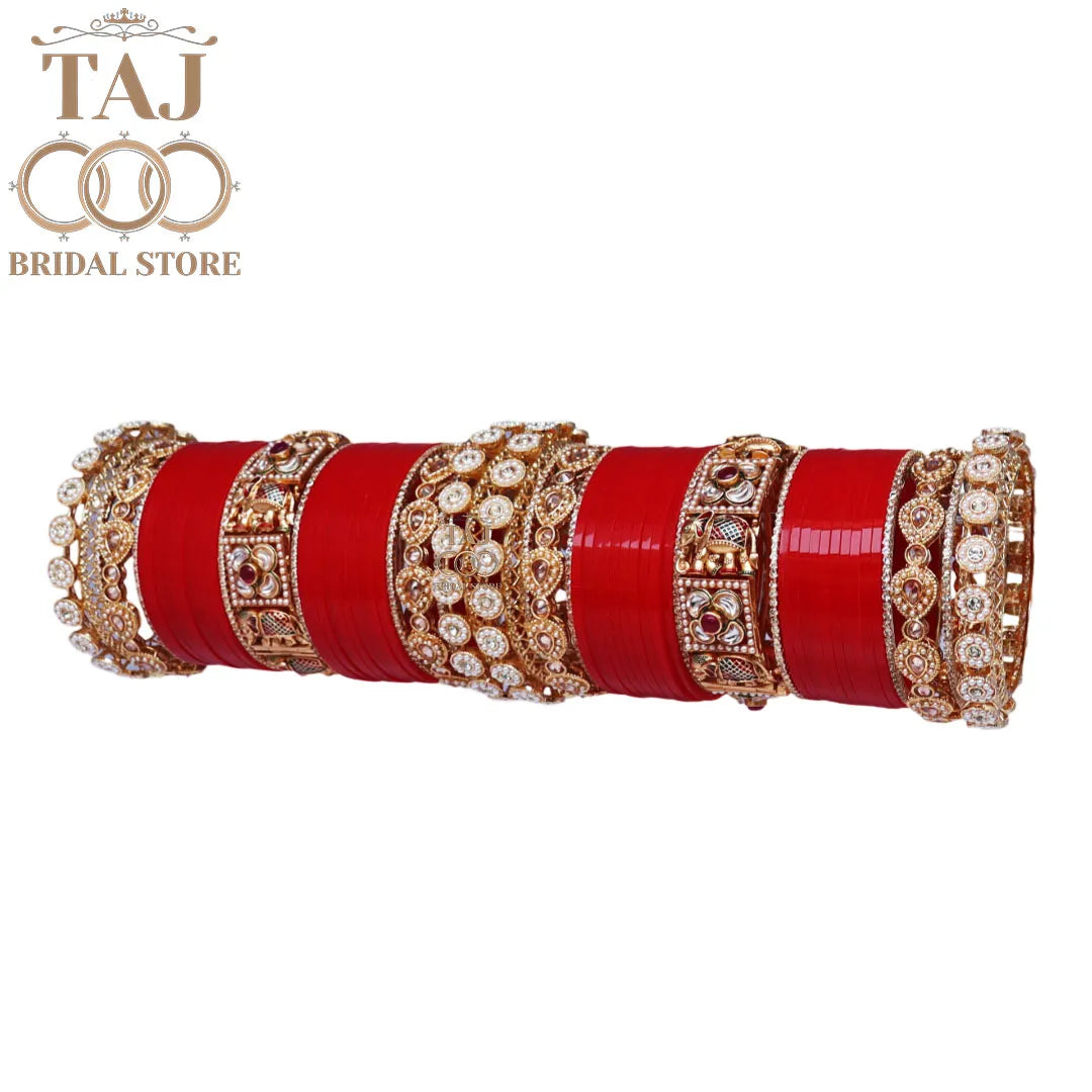 Karwa Chauth Special Punjabi Red Bridal Chura Set with Elephant Motifs