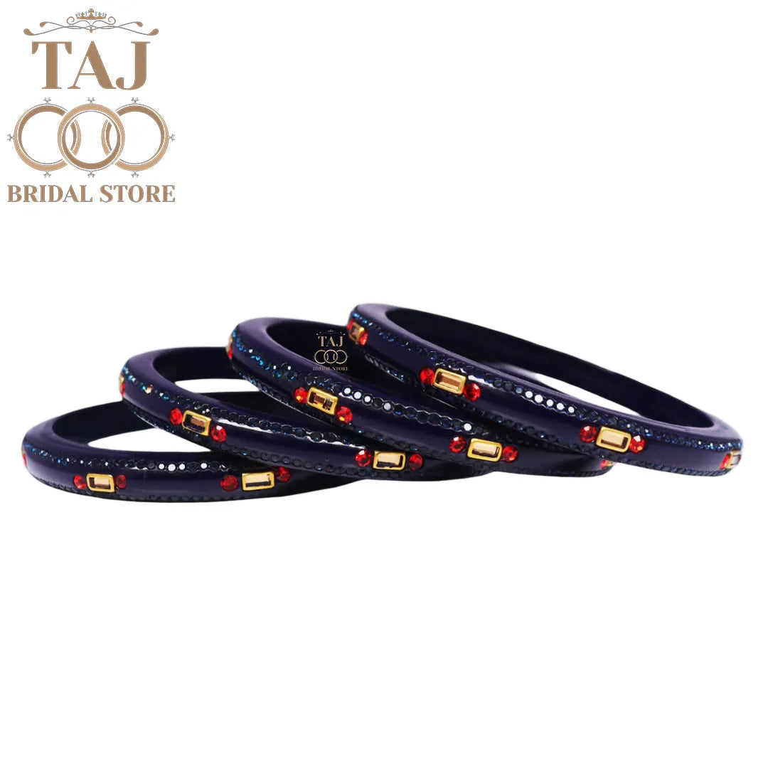Fancy Lac Kada Bangles with Kundan and Rhinestones (Set of 4)