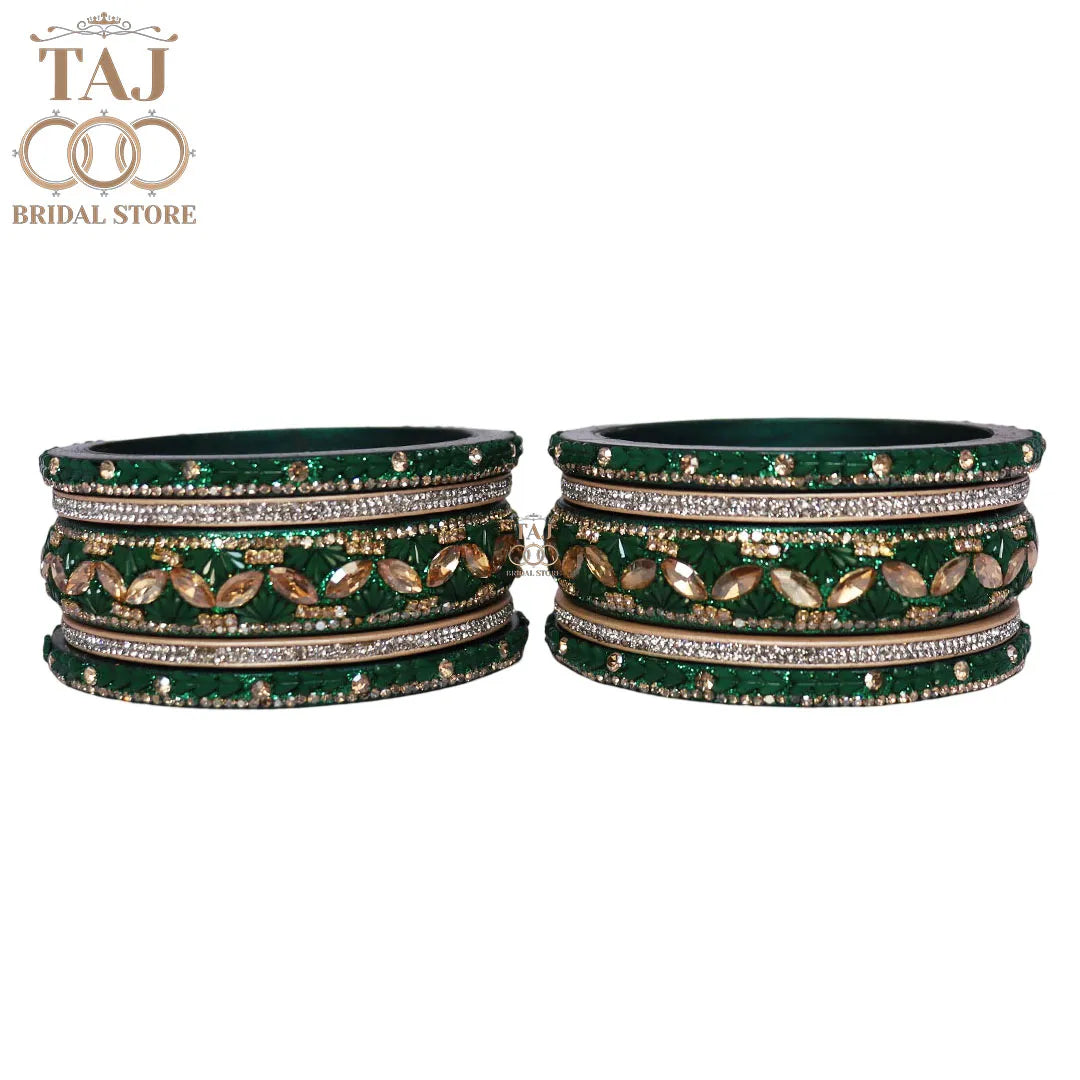 Women's Rajasthani Short Lac Bangles Set With Latest Kundan Design
