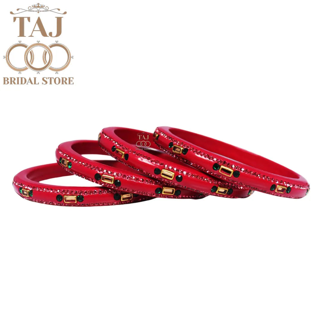 Fancy Lac Kada Bangles with Kundan and Rhinestones (Set of 4)