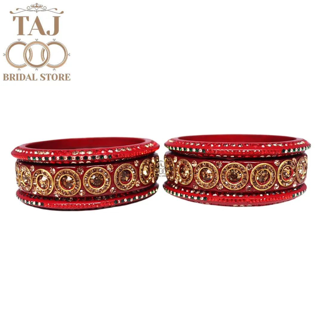 Designer Lac Bangle Set with Round Stones Design