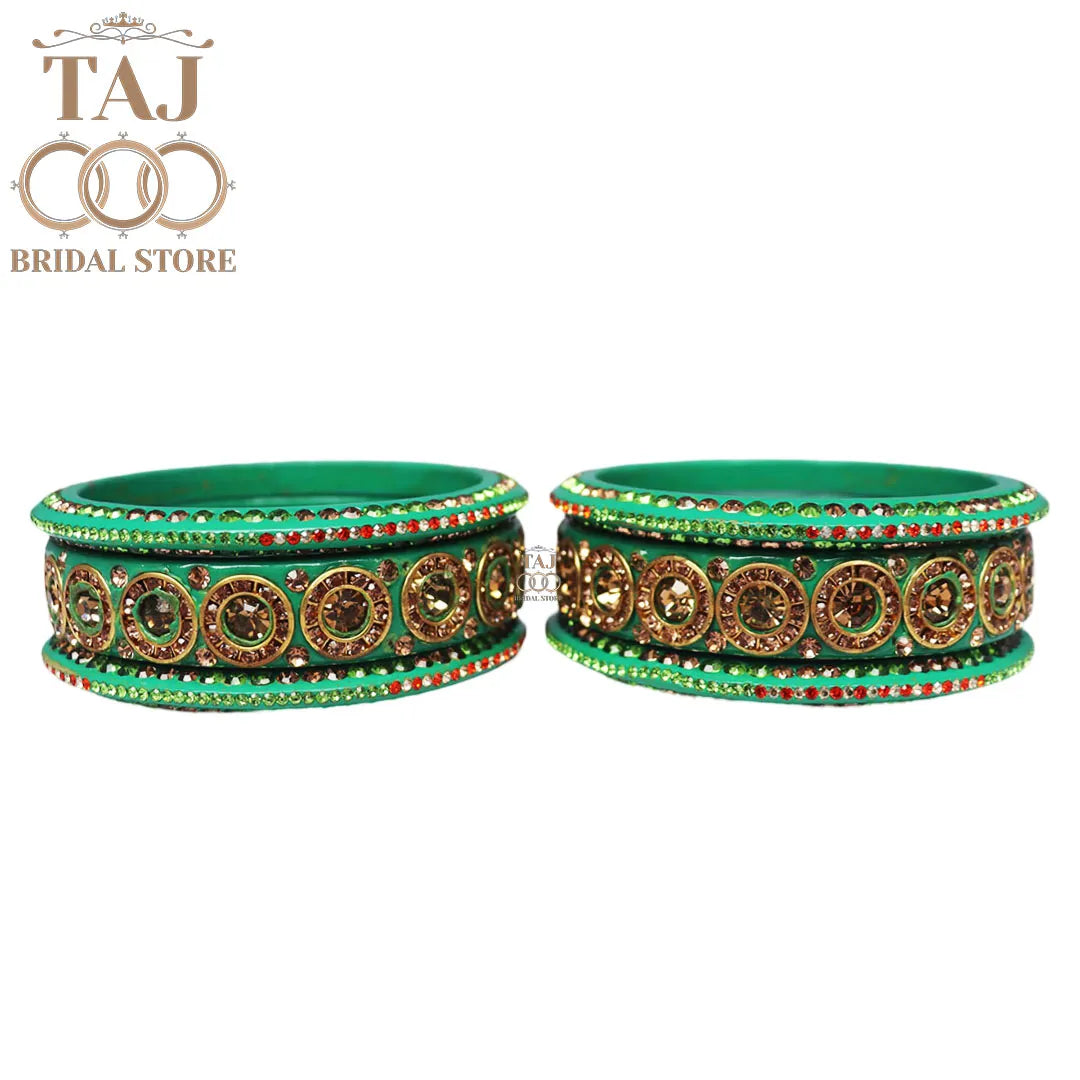 Designer Lac Bangle Set with Round Stones Design