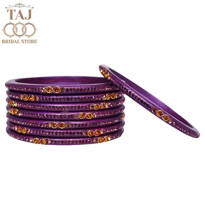Designer Short Lac Bangles For Women With Latest Rhinestones Design