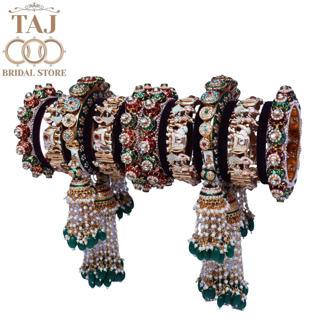 Luxurious Rajasthani Bridal Bangles Set with Dulha-Dulhan Motifs
