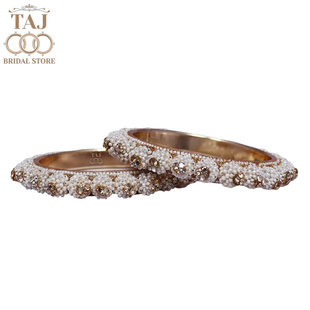 Women Stylish Metal Kada Bangles With Latest Pearls Design