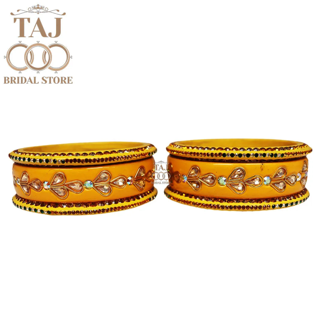 Karwa Chauth Special Lac Bangles Set With Kundan Design (Set of 6)