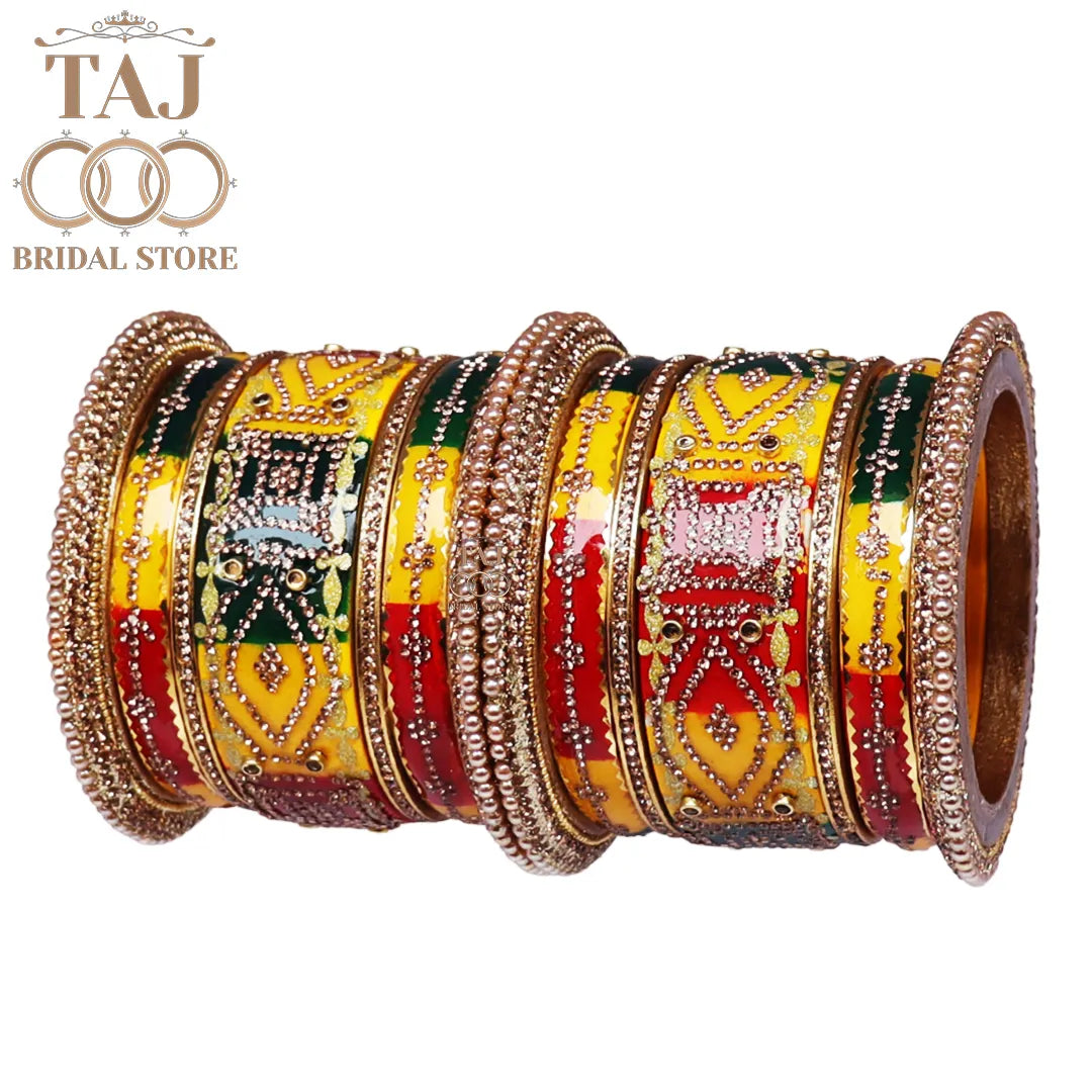 Handmade Lac Bridal Bangles in Traditional Rhinestones Unique Design