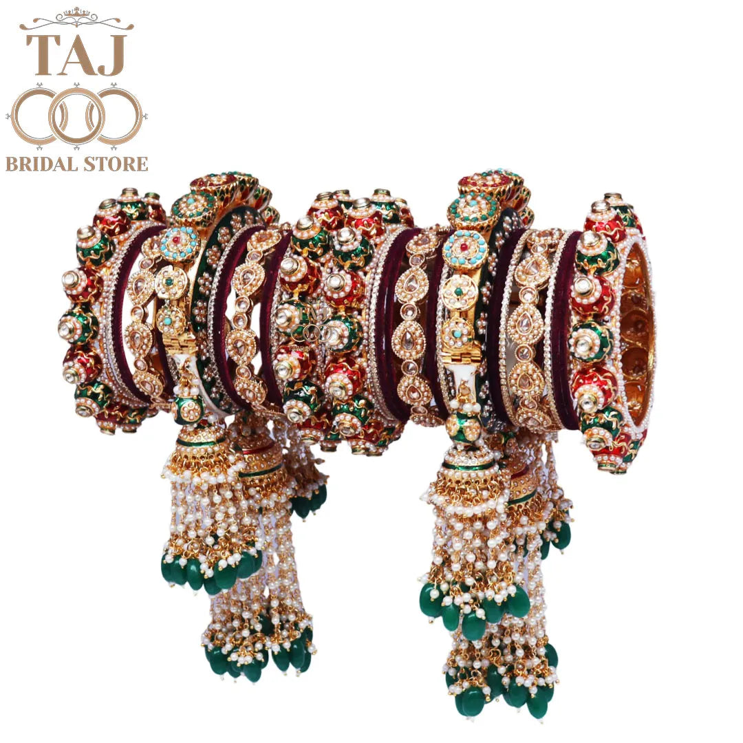 Royal Rajwadi Bridal Bangles Set with Heavy Jhoomer Latkan