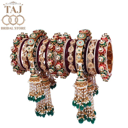 Royal Rajwadi Bridal Bangles Set with Heavy Jhoomer Latkan