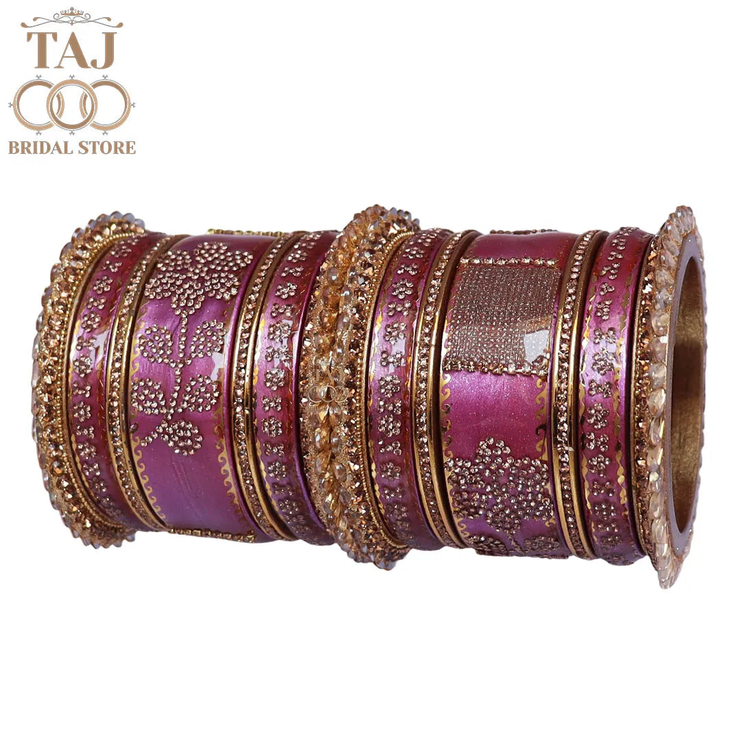 Traditional Lac Bangles Set with Latest Rhinestones Flower Design