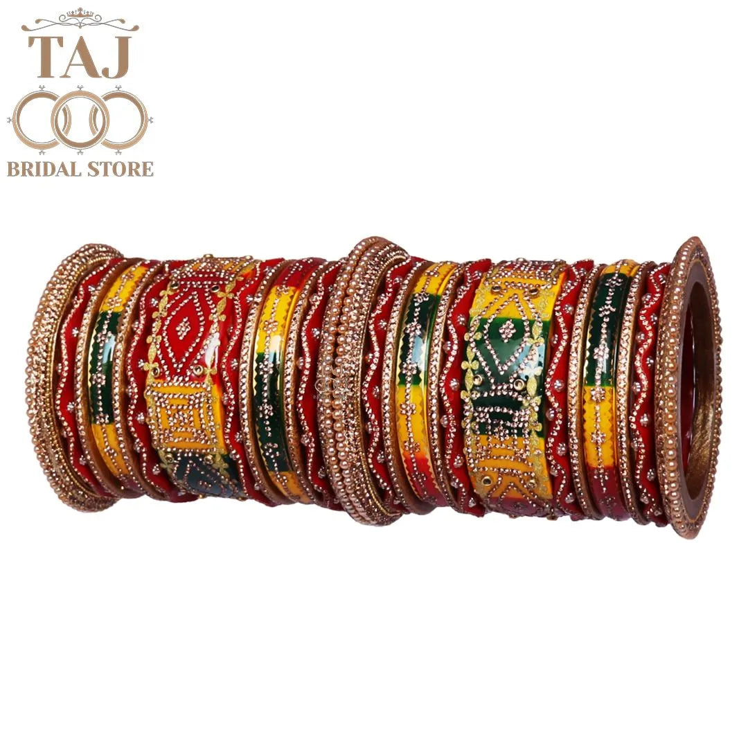 Lac Bangles Set with Beautiful Zig-Zag and Rhinestones Design
