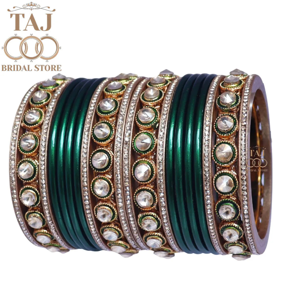 Rajasthani Lac Chura With Beautiful White Stone Work Metal Kada