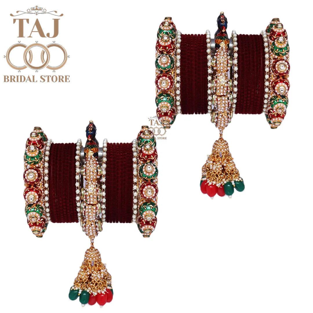 Rajwadi Wedding Bangle Set with Beautiful New Peacock Design Kada and Heavy Bangadi