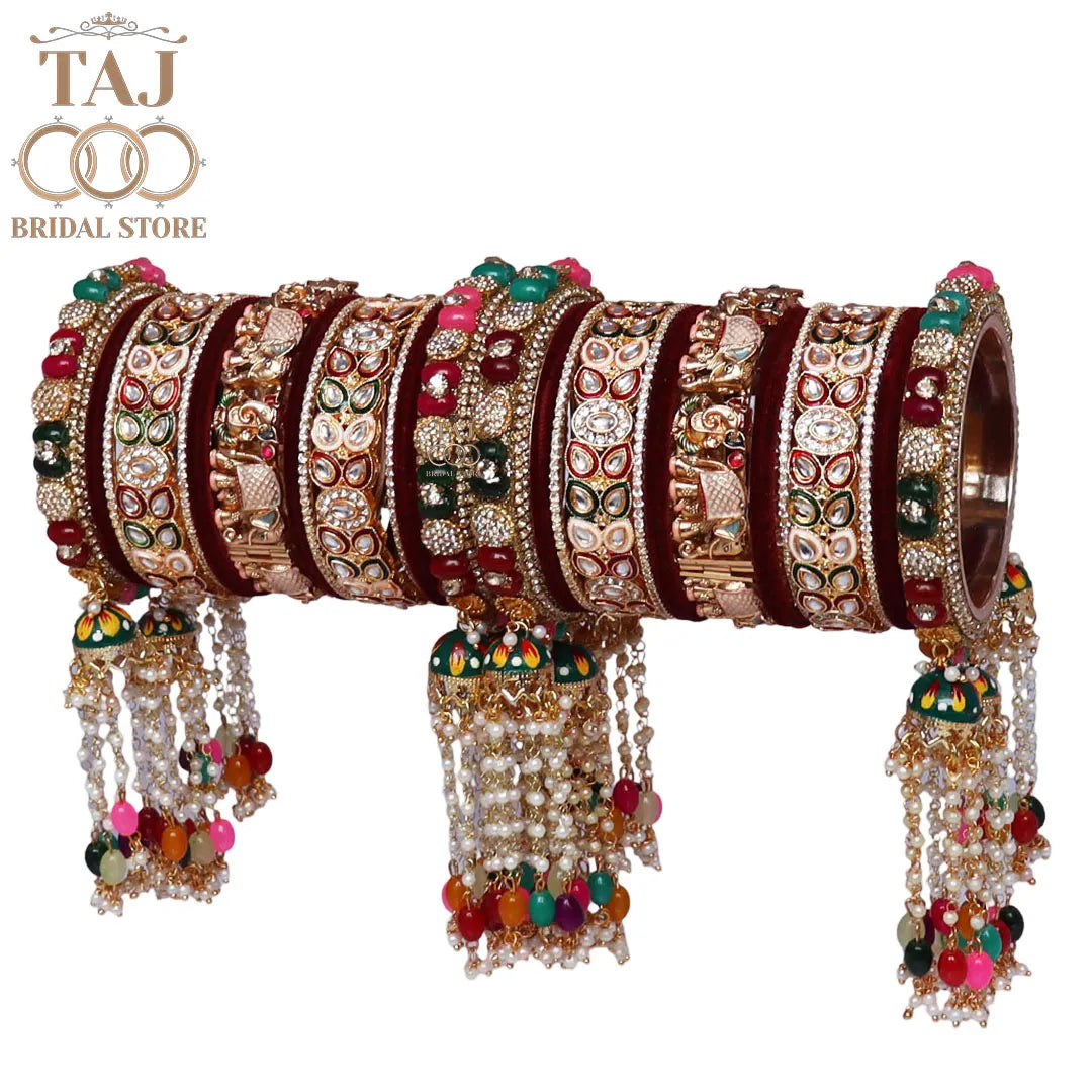 Premium Rajwadi Wedding Bangles Set With Latest Colorful Hanging's