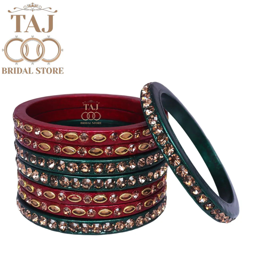Marwadi Short Lac Chura With Beautiful White Stone And Kundan Design (Set of 8)
