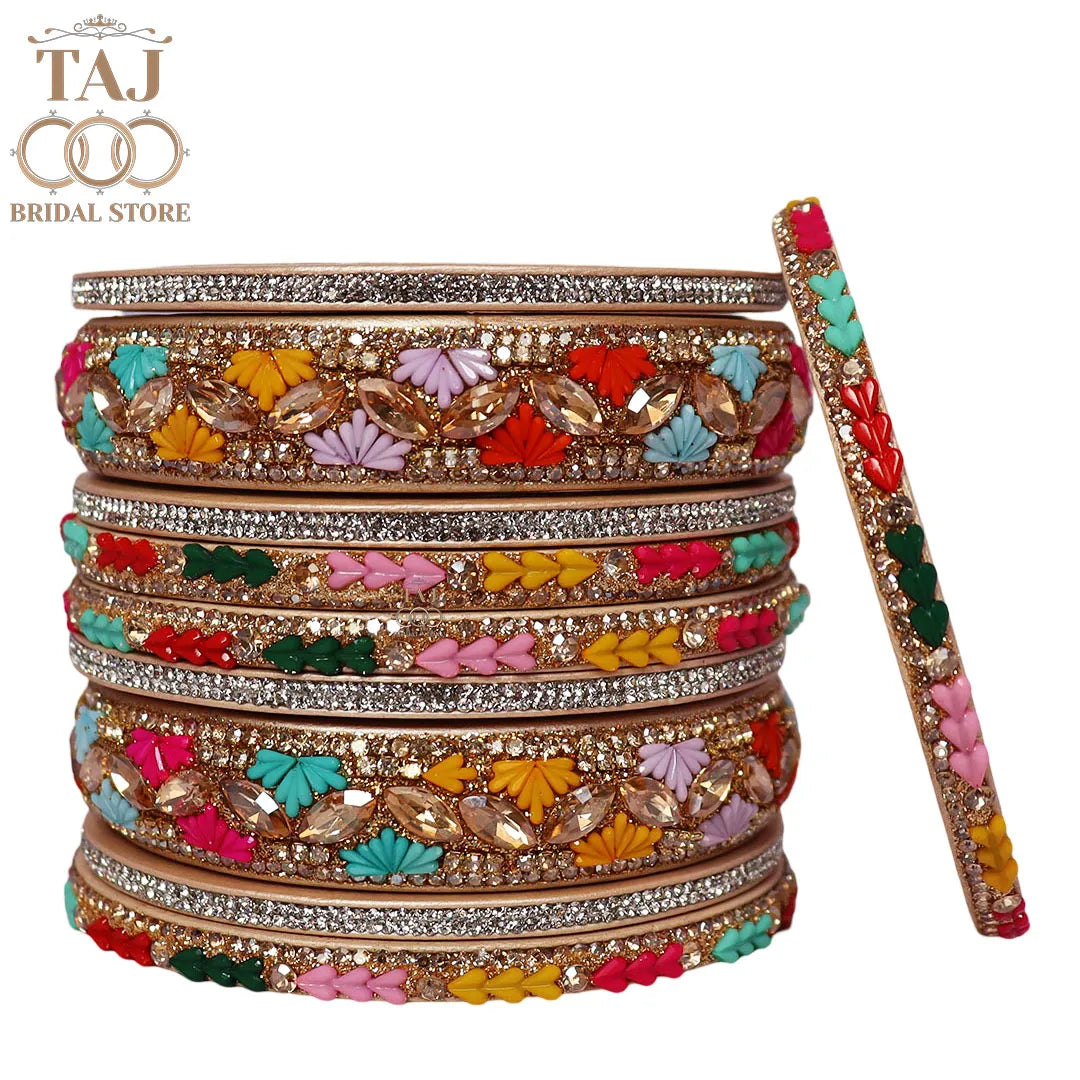 Women's Rajasthani Short Lac Bangles Set With Latest Kundan Design