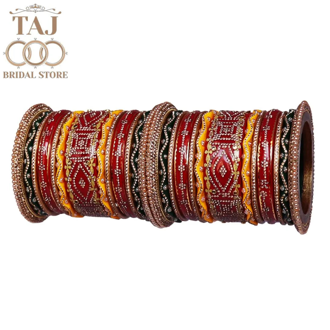 Lac Bangles Set with Beautiful Zig-Zag and Rhinestones Design